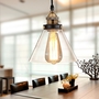 Đèn thả chao thủy tinh trắng TH044 , đui sắt đen, KT(mm) : 185 x 230 , E27 x 1